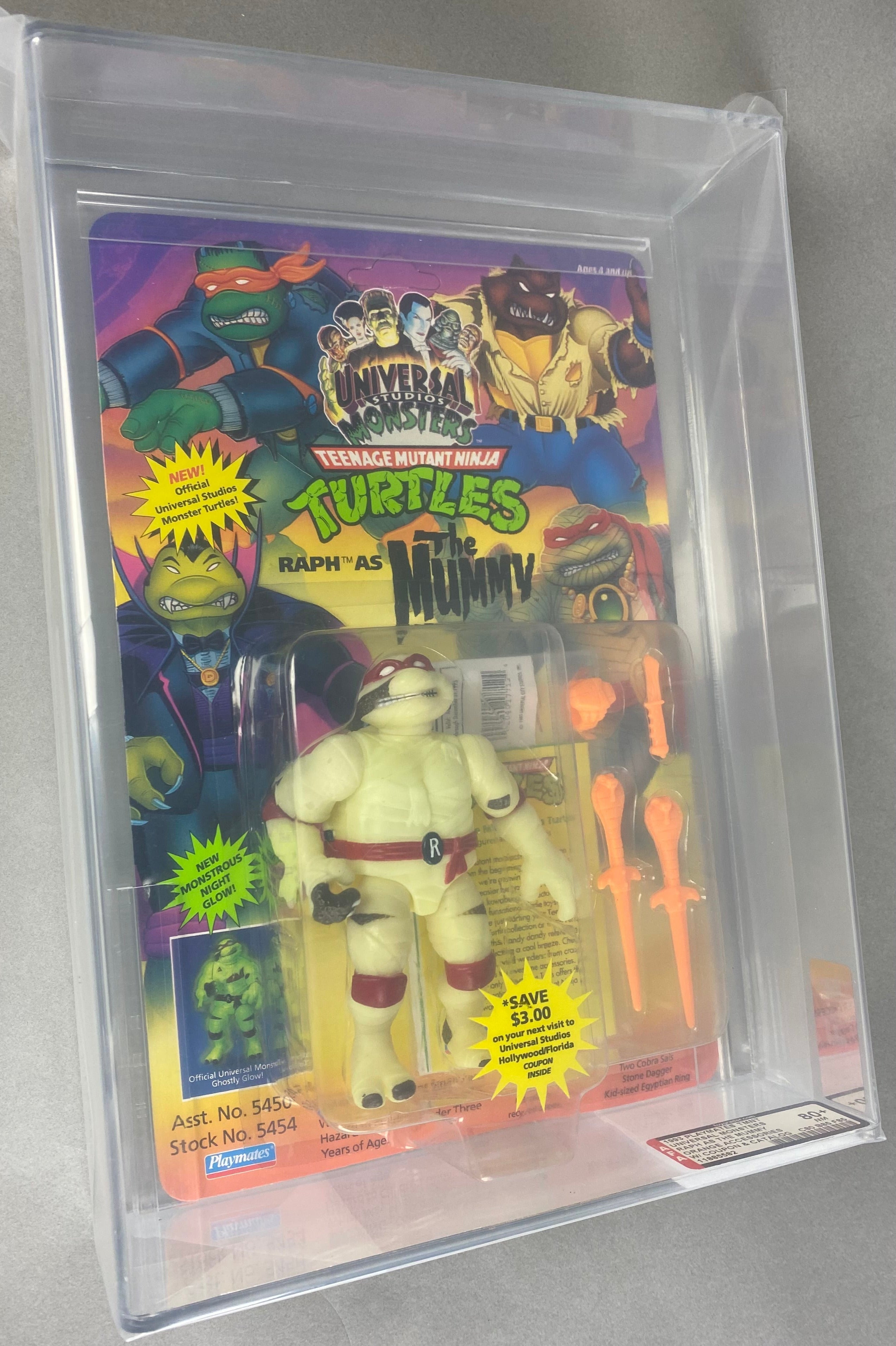 Teenage Mutant Ninja Turtles Raph as The Mummy Universal Studios Monster boxed figure AFA graded 80+. Front photo.